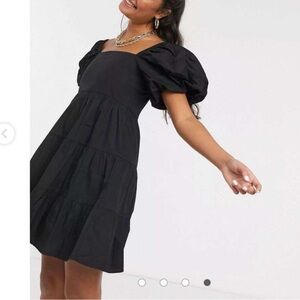 ASOS collusion tiered Black Puff Sleeve mini Dress